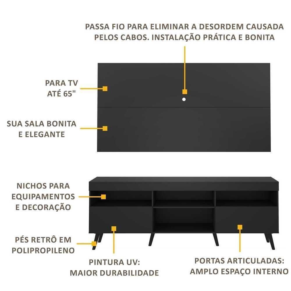 Rack com Painel TV até 65" e Pés Retrô Flórida Multimóveis - 4