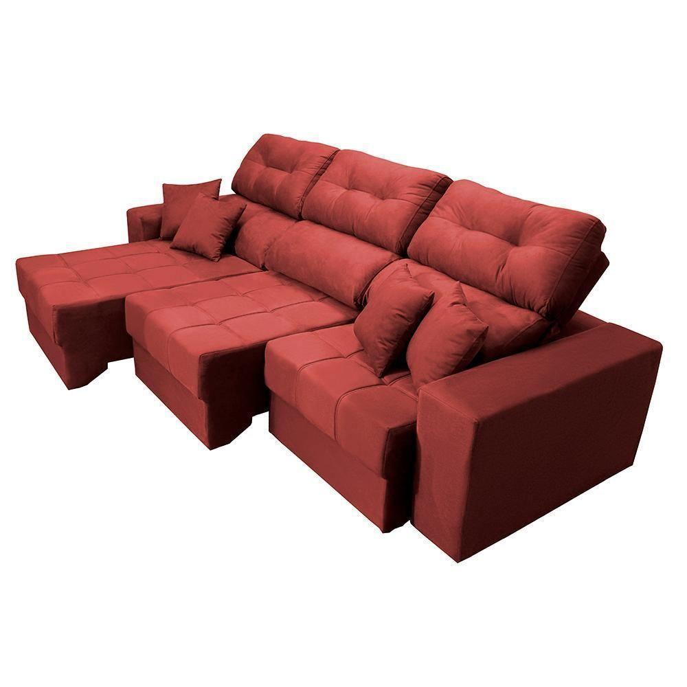 Sofá Retrátil E Reclinável Cama Inbox Diamond 2,72m Tecido Suede Velusoft Vermelho - 4