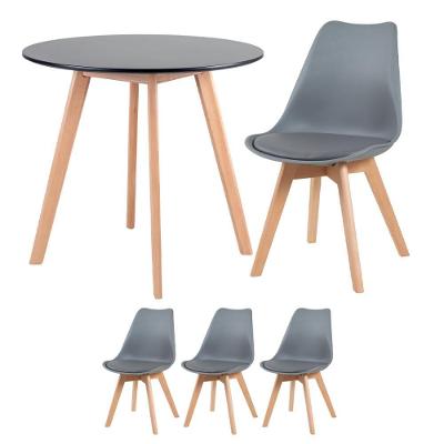 Mesa Redonda 80cm Preto + 3 Cadeiras Cinza Escuro