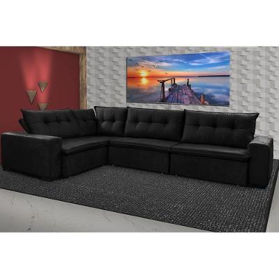 Sofá De Canto Retrátil, Reclinável, Molas Cama Inbox Oklahoma 3,65x2,51 Ou 2,51x3,65 Suede Preto