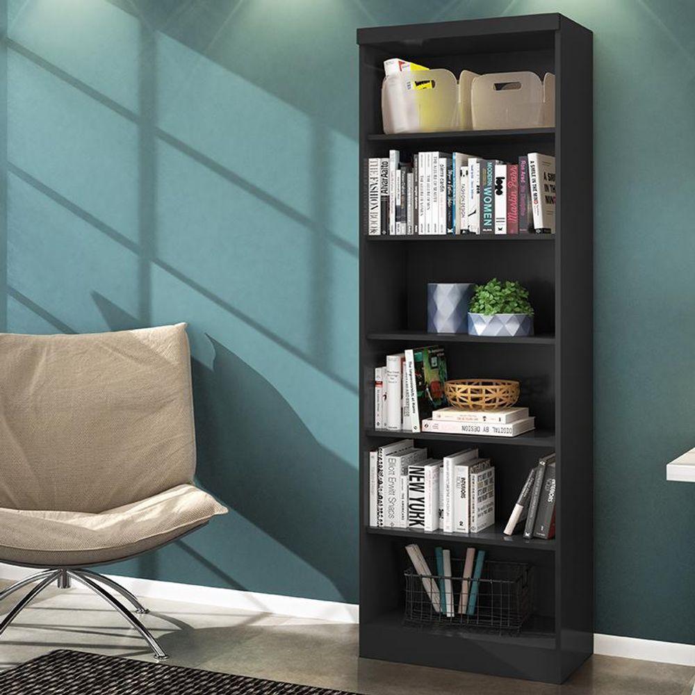 Livreiro 1404 Com 6 Prateleiras Preto Fosco Preto Fosco - 1
