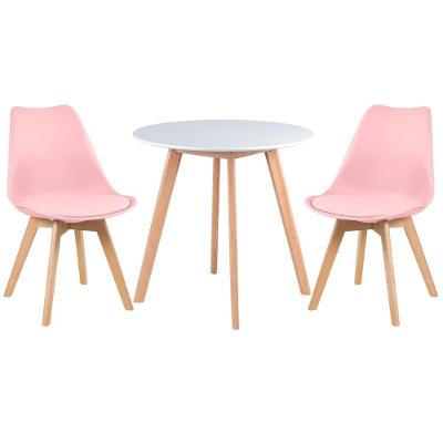 Mesa De Jantar Redonda 70 Cm Branco + 2 Cadeiras Rosa Claro