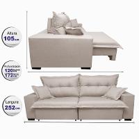 Sofá Retrátil E Reclinável Com Molas Ensacadas Cama Inbox Prime 2,52m Tecido Linho Bege Claro - 7