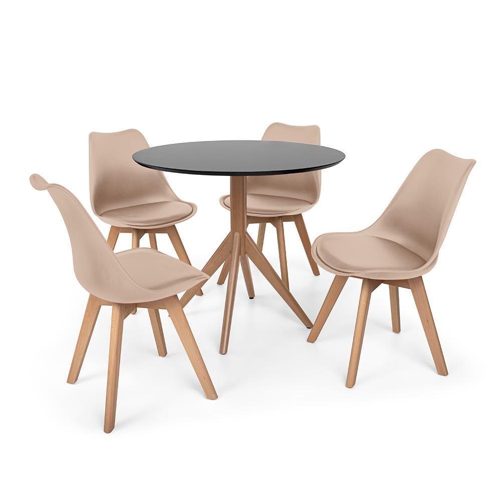 Conjunto Mesa De Jantar Maitê 80cm Preta Com 4 Cadeiras Nude - 1