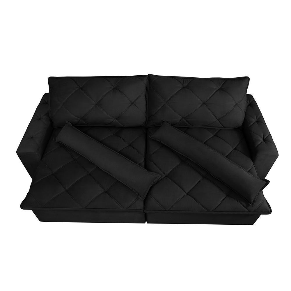 Sofá Lisboa 3,12m Retrátil, Reclinável Com Molas No Assento Tecido Suede Velusoft Preto - Cama Inbox - 5