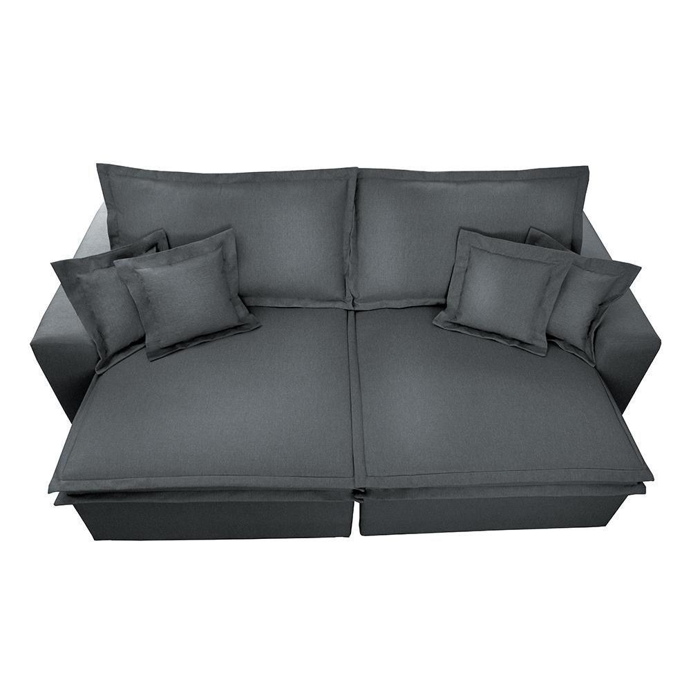 Sofa Retrátil E Reclinável Com Molas Cama Inbox Premium 2,72m Tecido Em Linho Cinza Escuro - 4
