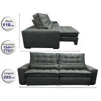 Sofá Retrátil E Reclinável Com Molas Ensacadas Cama Inbox Gold 2,92m Tecido Suede Velusoft Cinza - 8