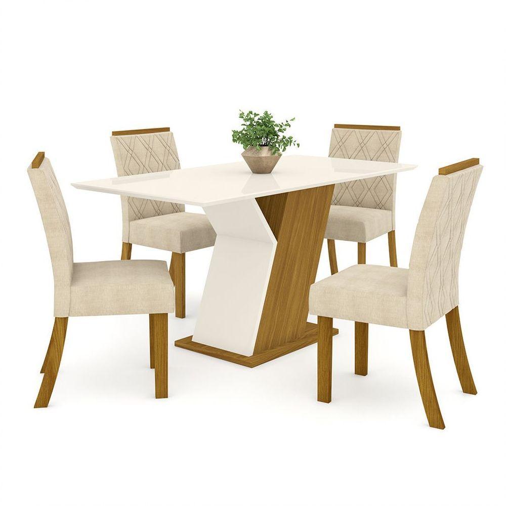 Conjunto Sala De Jantar Mesa 120cm 4 Cadeiras Lupita Casa 812 Nature Off White E Linho - 8