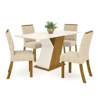 Conjunto Sala De Jantar Mesa 120cm 4 Cadeiras Lupita Casa 812 Nature Off White E Linho - 8