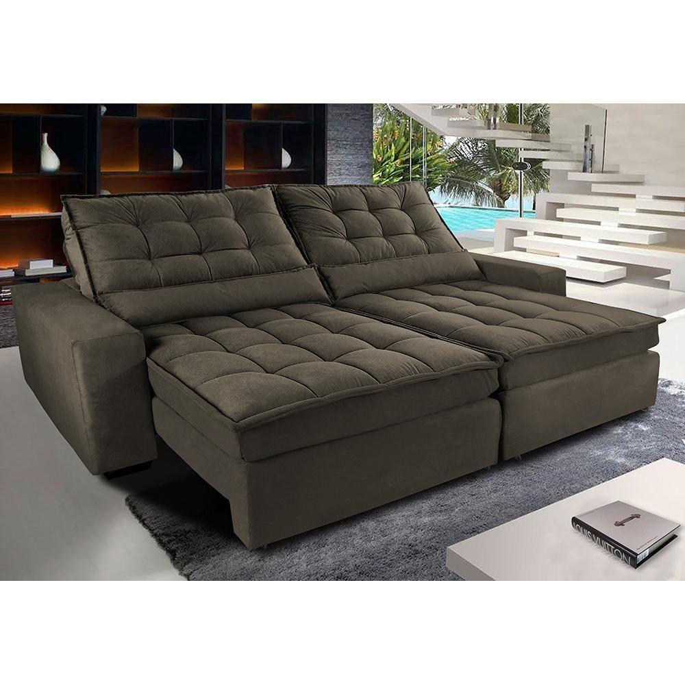 Sofá Retrátil E Reclinável Com Molas Ensacadas Cama Inbox Gold 2,92m Tecido Suede Velusoft Café - 1