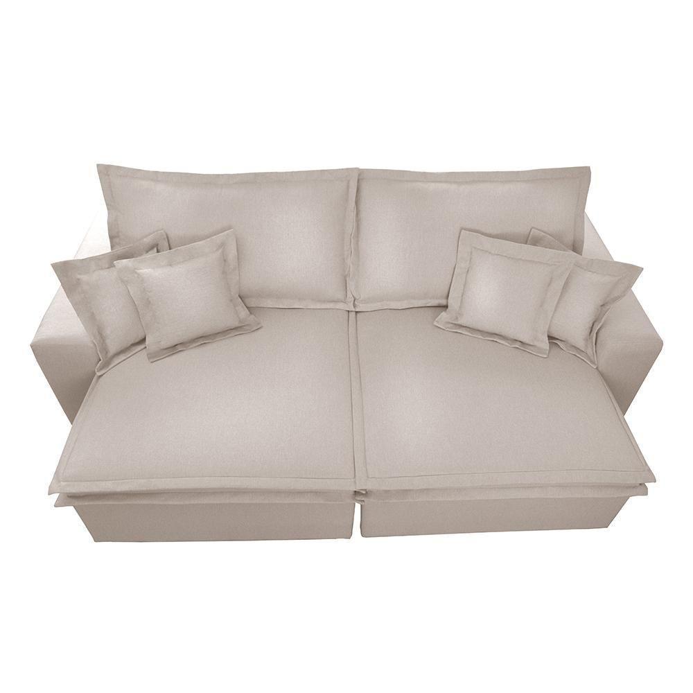 Sofa Retrátil E Reclinável Com Molas Cama Inbox Premium 2,92m Tecido Em Linho Bege Claro - 4