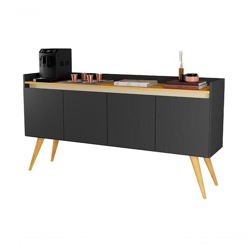 Aparador Gold 4 Portas Com Pés De Madeira Preto/mel - 2