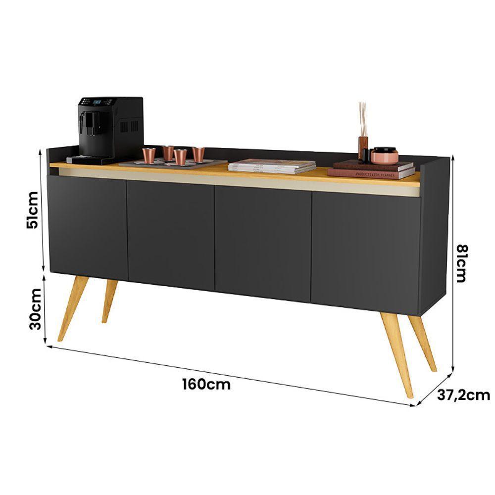 Aparador Gold 4 Portas Com Pés De Madeira Preto/mel - 3