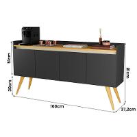 Aparador Gold 4 Portas Com Pés De Madeira Preto/mel - 3