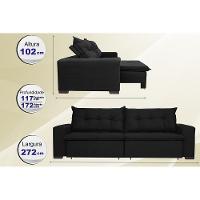 Sofá Austrália 2,72 Mts Retrátil, Reclinável Com Molas E Pillow No Assento Tecido Suede Preto - 4