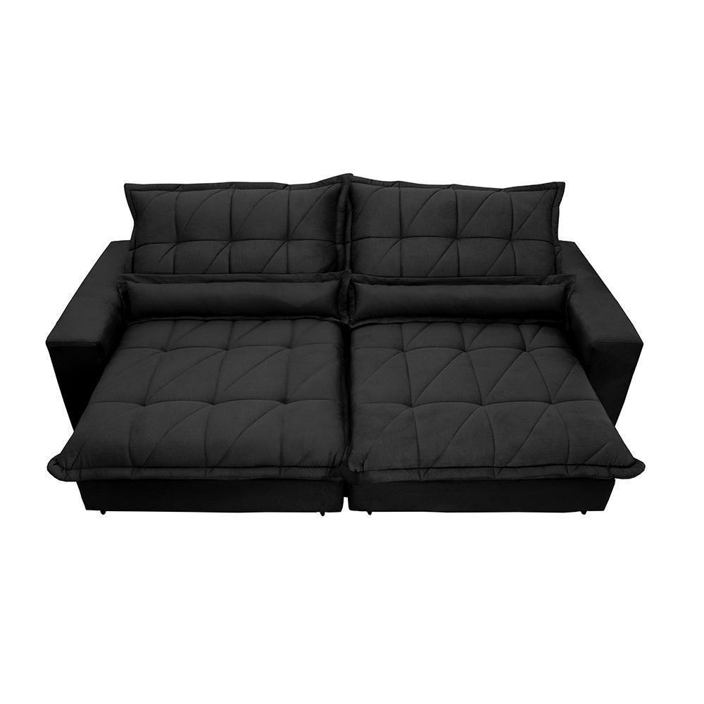 Sofa Retrátil E Reclinável 2,32m Com Molas Ensacadas Cama Inbox Soft Tecido Suede Preto - 4