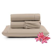 Jogo Cama Lençol Unique Solteiro 400 Fios Ponto Palito 3 Peças - Avelã - 1