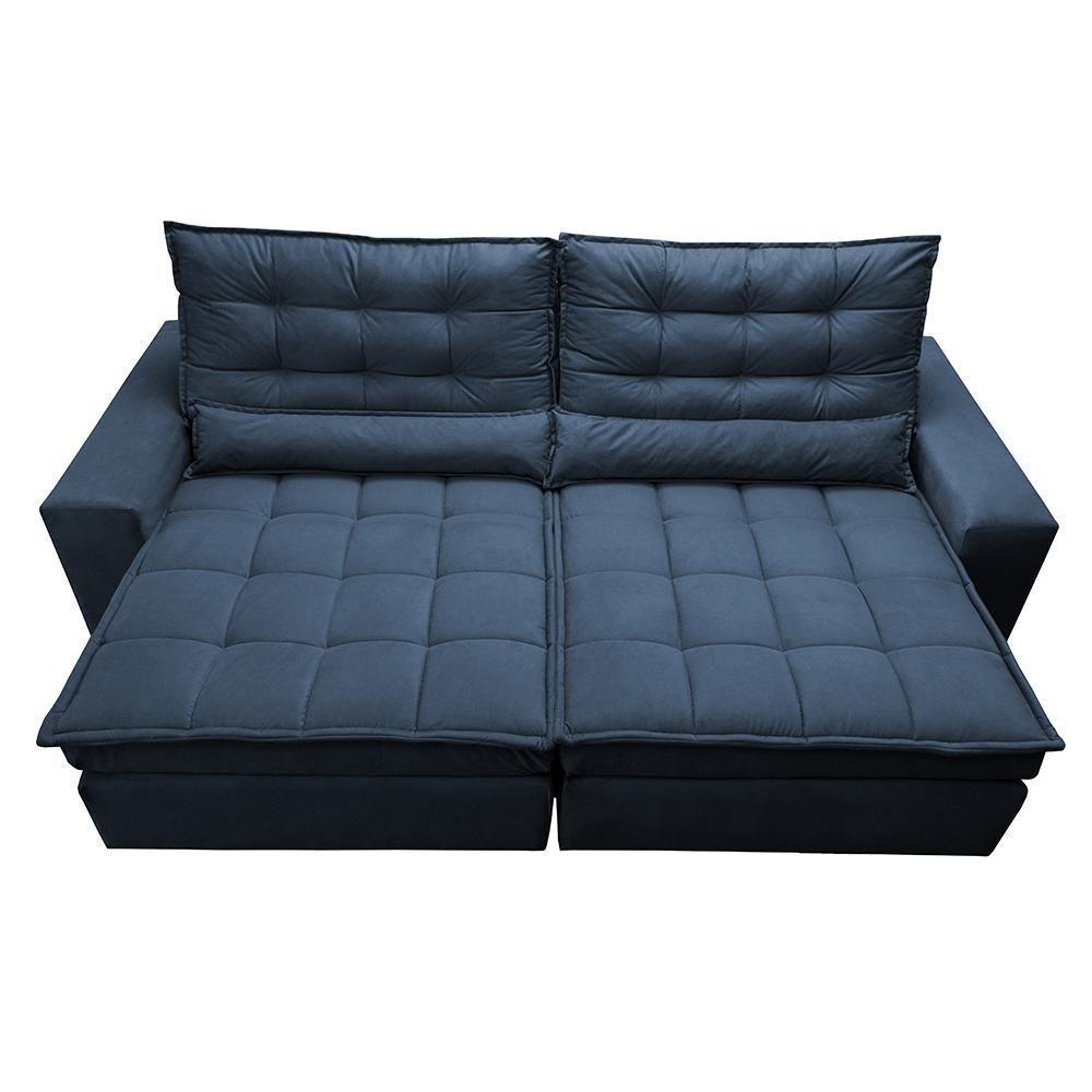 Sofá Retrátil E Reclinável Com Molas Ensacadas Cama Inbox Gold 2,32m Tecido Suede Velusoft Azul - 5
