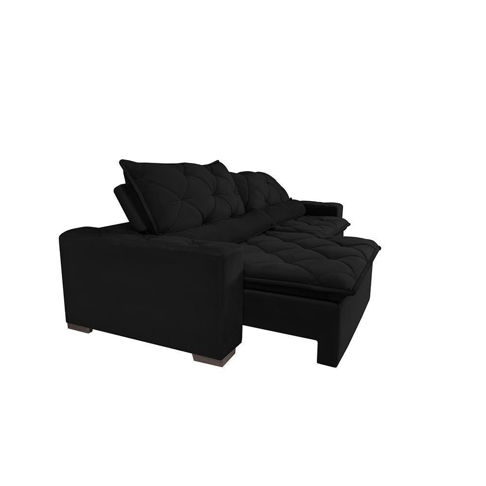 Sofá Lisboa 2,32m Retrátil, Reclinável Com Molas No Assento Tecido Suede Velusoft Preto - Cama Inbox - 2