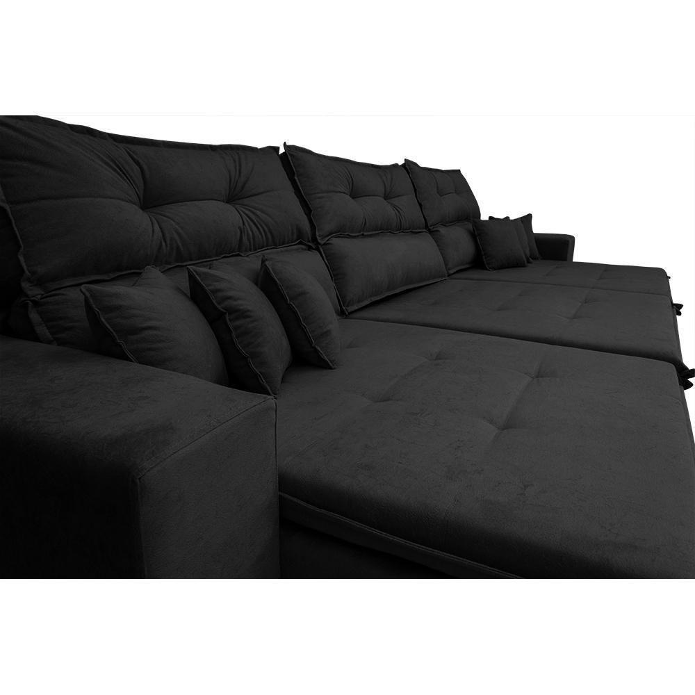 Sofá Cairo 3,52m Retrátil, Reclinável Tecido Suede Preto - 6