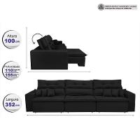 Sofá Cairo 3,52m Retrátil, Reclinável Tecido Suede Preto - 8