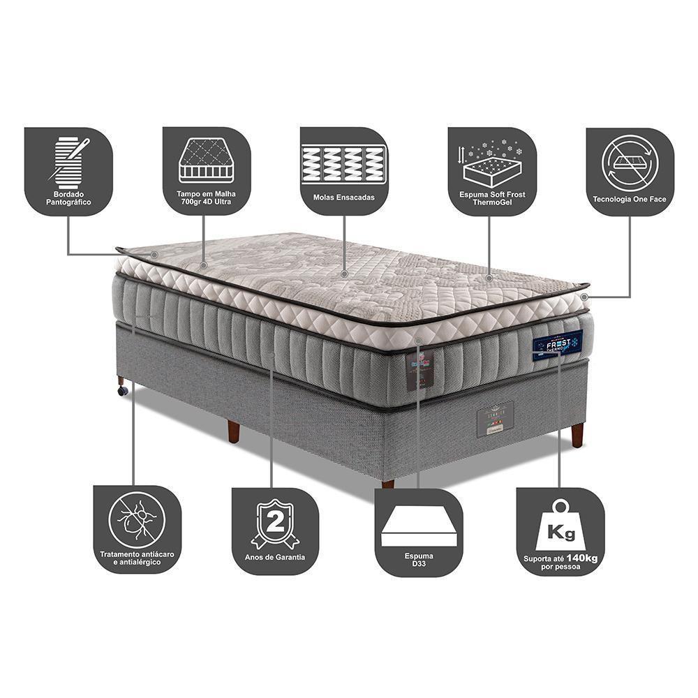 Cama Box Solteiro Colchão Euro Pillow + Box 88x188x70 Molas Ensacadas Cama Inbox Frost Thermogel - 7