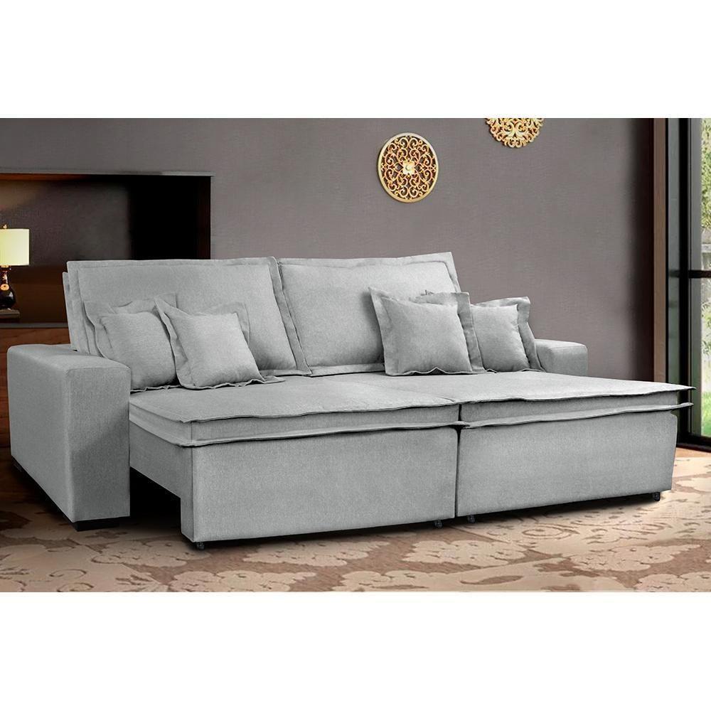 Sofa Retrátil E Reclinável Com Molas Cama Inbox Premium 2,92m Tecido Em Linho Cinza Claro - 8