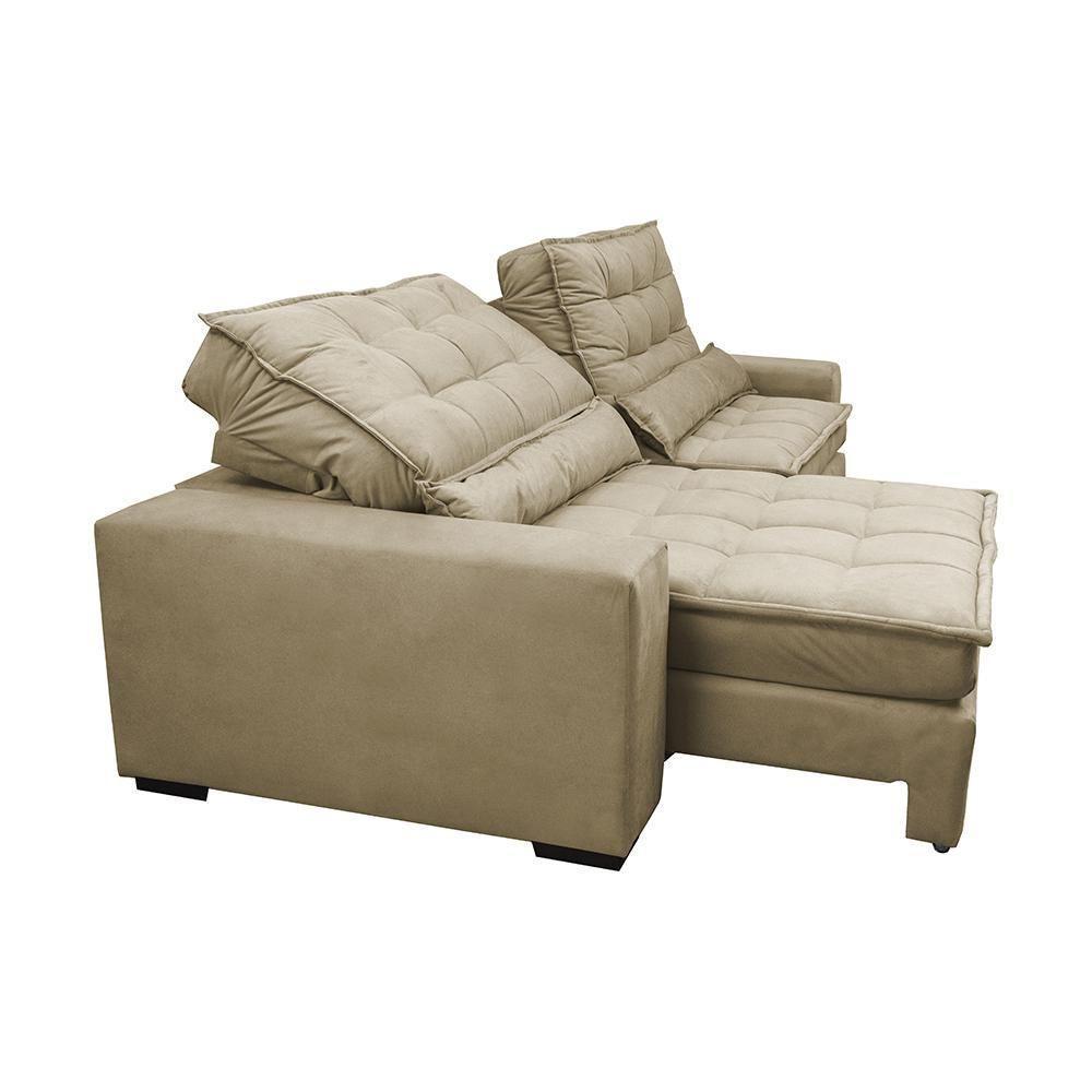 Sofá Retrátil E Reclinável Com Molas Ensacadas Cama Inbox Gold 3,12m Tecido Suede Velusoft Bege - 3