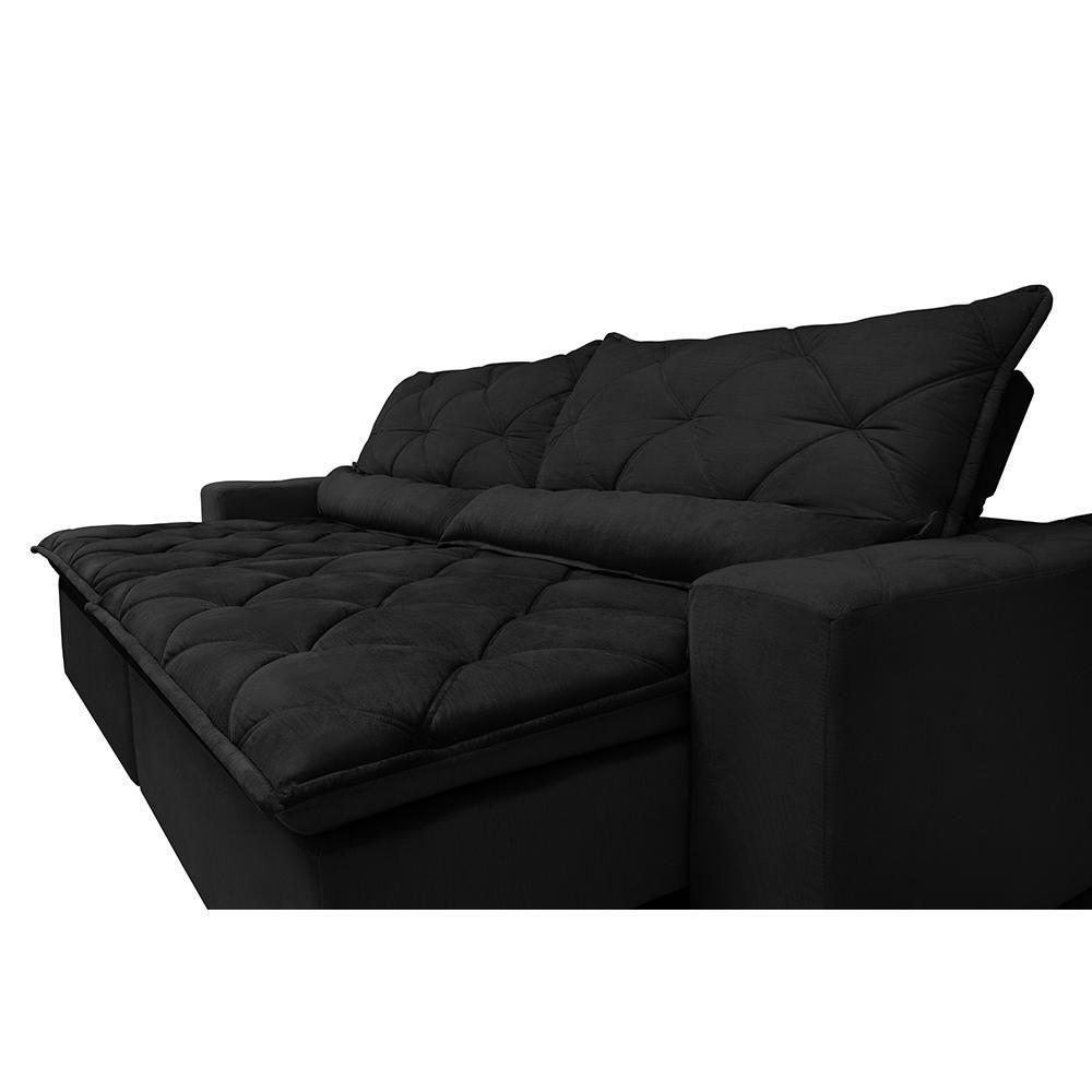 Sofá Lisboa 2,92m Retrátil, Reclinável Com Molas No Assento Tecido Suede Velusoft Preto - Cama Inbox - 6