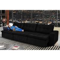 Sofá Austrália 3,82 Mts Retrátil, Reclinável Com Molas E Pillow No Assento Tecido Suede Preto - 1
