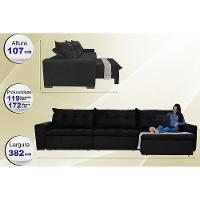 Sofá Austrália 3,82 Mts Retrátil, Reclinável Com Molas E Pillow No Assento Tecido Suede Preto - 4
