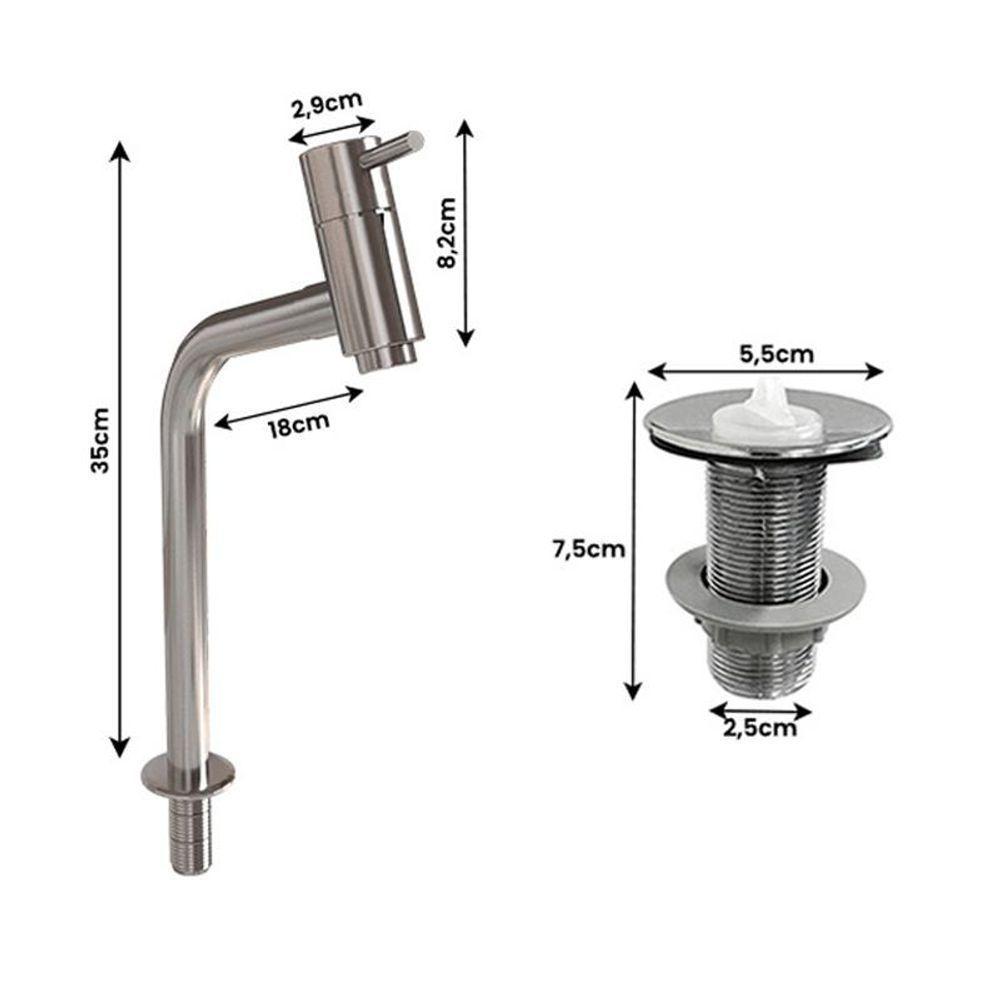 Kit Cuba De Apoio Com Torneira Metal Dl08 Valvula Abs Branco - 2