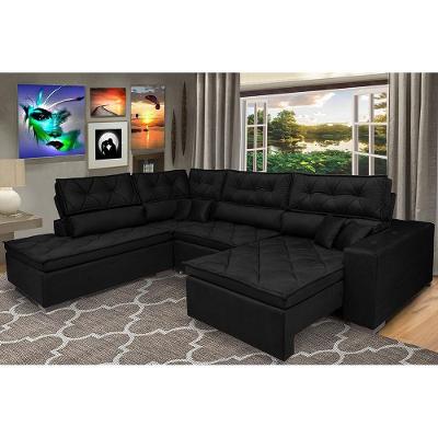 Sofa De Canto Retrátil E Reclinável Com Molas Cama Inbox Platinum Esquerdo 3,00x2,36 Suede Preto