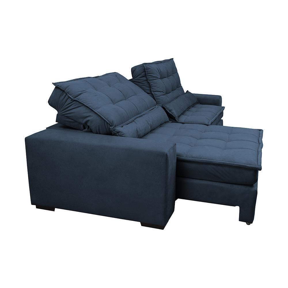 Sofá Retrátil E Reclinável Com Molas Ensacadas Cama Inbox Gold 2,52m Tecido Suede Velusoft Azul - 3