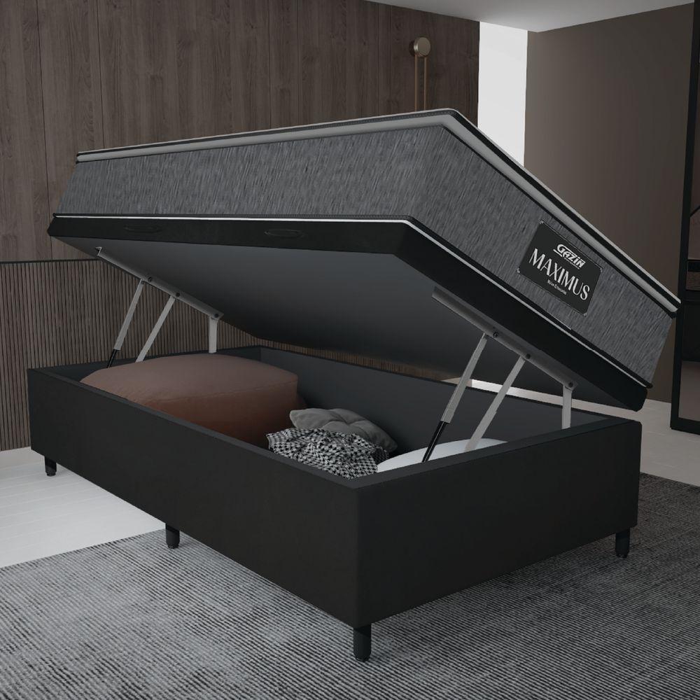 Cama Box Baú Solteiro Colchão Molas Ensacadas Pillow Top Maximus 88x188x69cm Cinza / Preto Gazin - - 2