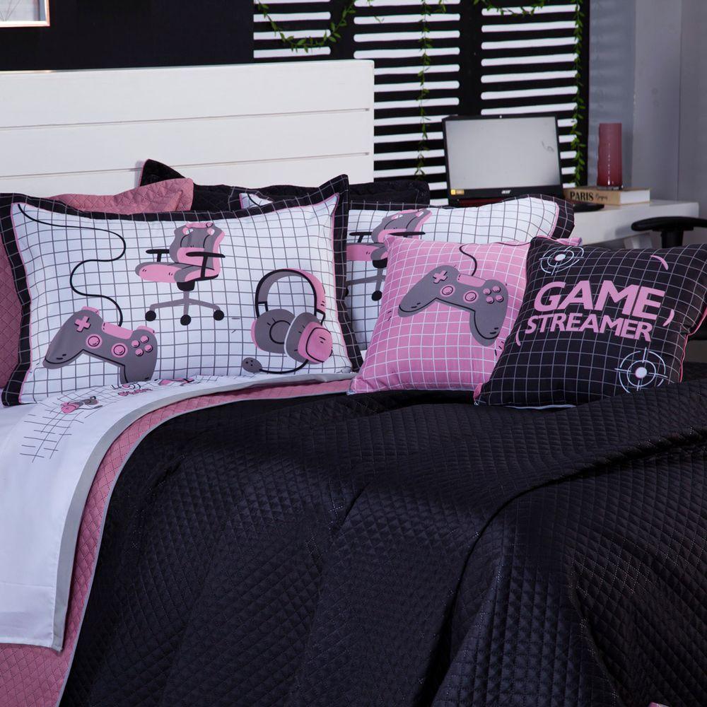 Kit Cobre Leito Rosê Dupla Face C/ Almofadas Queen 07 Peças - 3