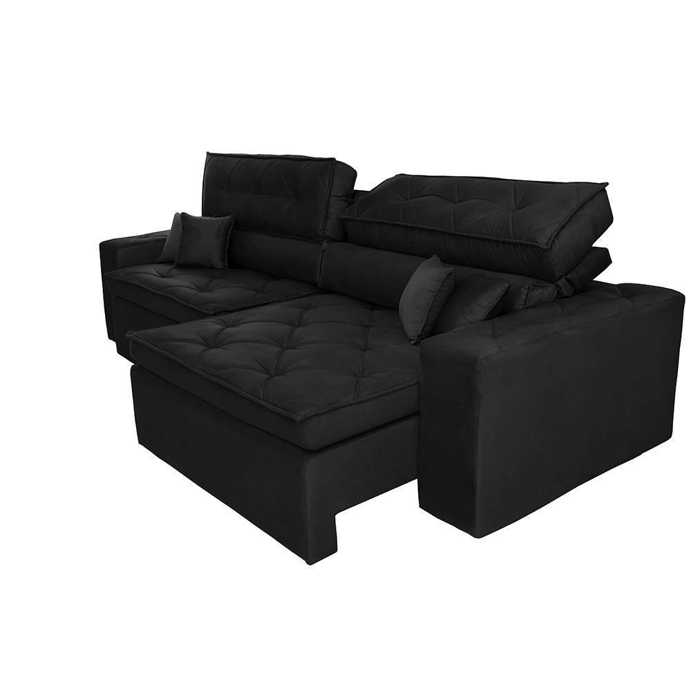 Sofá Austin 2,02m Retrátil, Reclinável Com Molas No Assento E Almofadas, Tecido Suede Preto - 3
