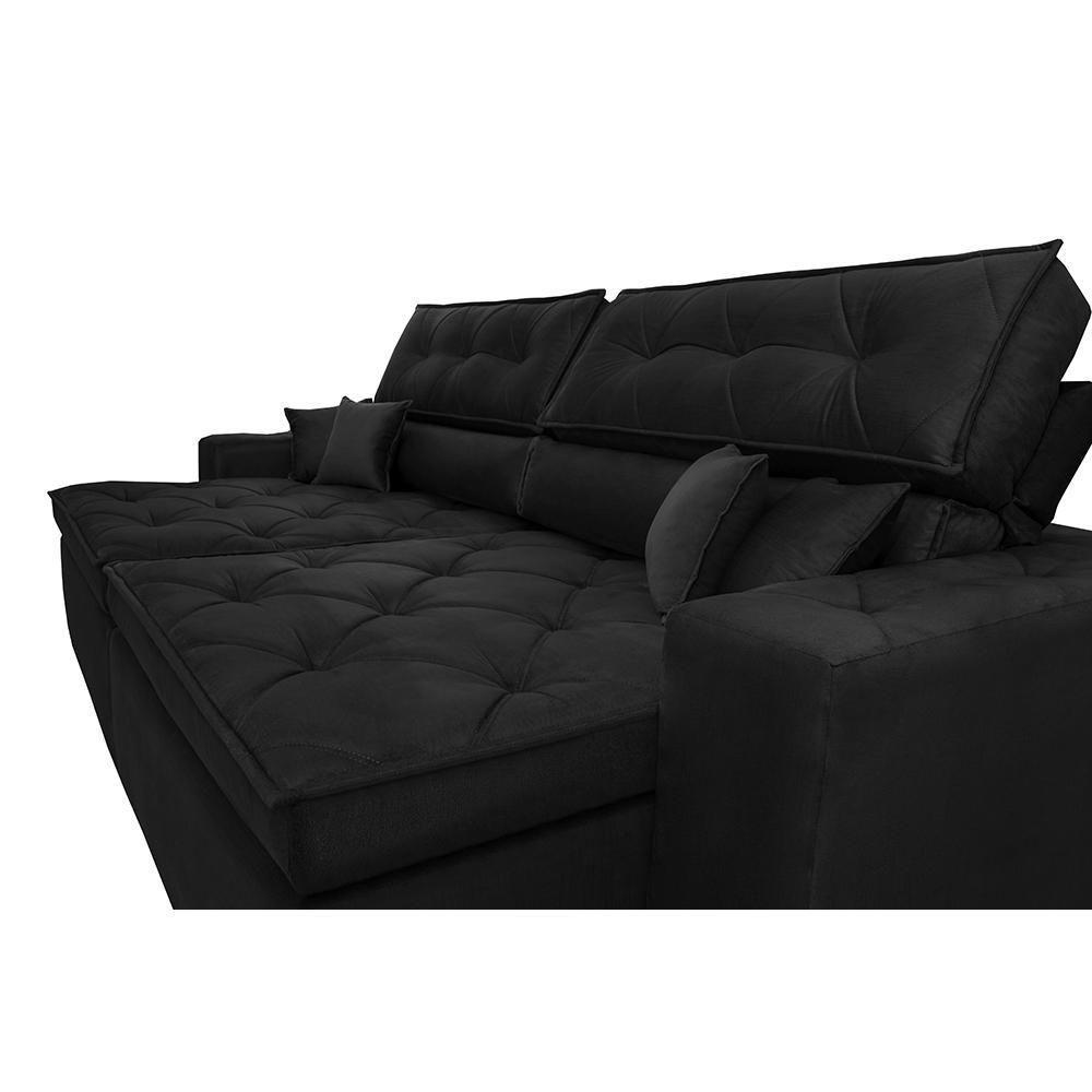 Sofá Austin 2,02m Retrátil, Reclinável Com Molas No Assento E Almofadas, Tecido Suede Preto - 6