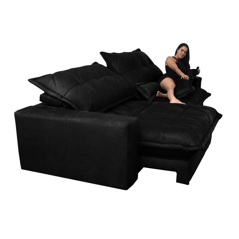 Sofa Retrátil E Reclinável 2,52m Com Molas Ensacadas Cama Inbox Soft Tecido Suede Preto - 3