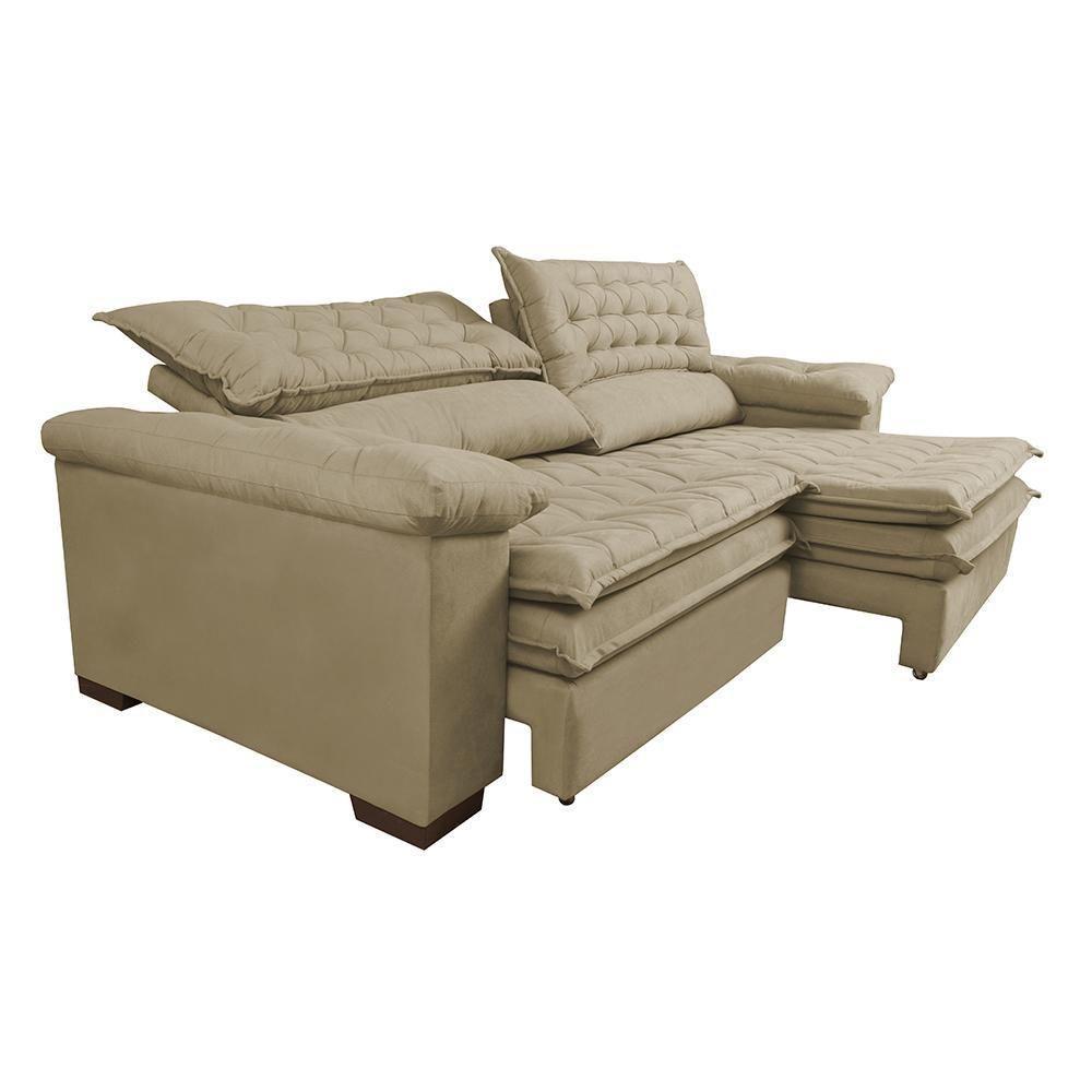 Sofá Retrátil E Reclinável Molas Ensacadas Cama Inbox Botonê 2,72m Espuma Viscoelástico Suede Bege - 3