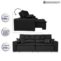 Sofá Cairo 2,32m Retrátil, Reclinável Tecido Suede Preto - 4