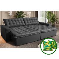 Sofá Sem Caixa Retrátil Reclinável 2,95m Cama Inbox França Velusoft Cinza - 1