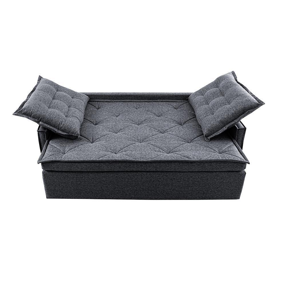 Sofá Sem Caixa Retrátil E Reclinável 1,65m Cama Inbox Flat Linho Cinza Escuro - 4