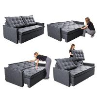 Sofá Sem Caixa Retrátil E Reclinável 1,65m Cama Inbox Flat Linho Cinza Escuro - 2