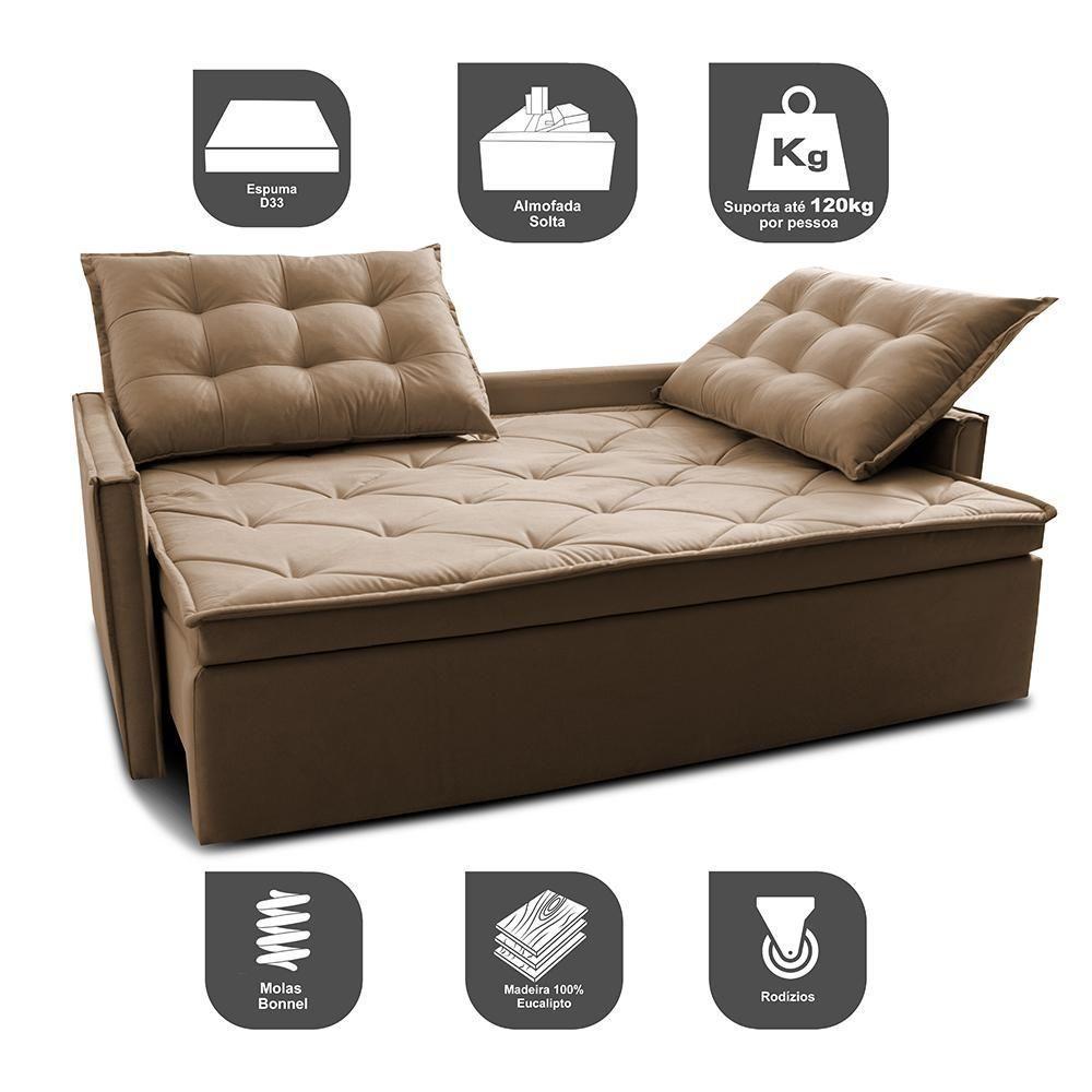 Sofá Sem Caixa Retrátil E Reclinável 1,65m Cama Inbox Studio Suede Velusoft Castor - 6