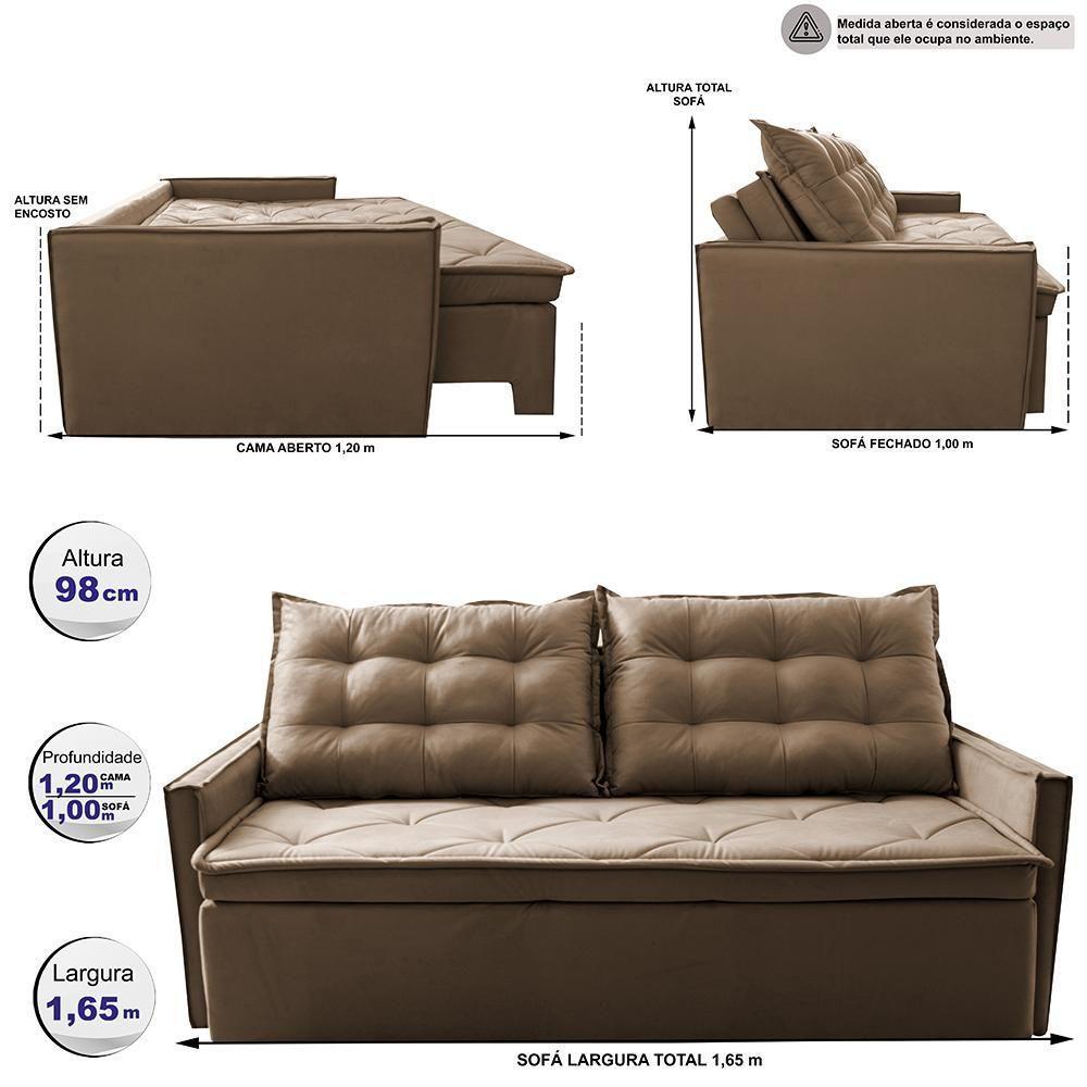 Sofá Sem Caixa Retrátil E Reclinável 1,65m Cama Inbox Studio Suede Velusoft Castor - 7