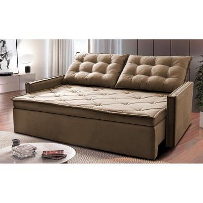 Sofá Sem Caixa Retrátil E Reclinável 1,65m Cama Inbox Studio Suede Velusoft Castor