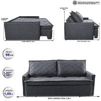 Sofá Sem Caixa Retrátil E Reclinável 1,65m Cama Inbox Loft Linho Cinza Escuro - 7