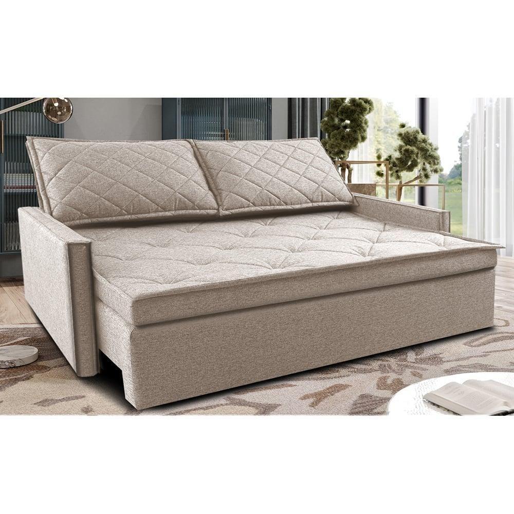 Sofá Sem Caixa Retrátil E Reclinável 1,85m Cama Inbox Loft Linho Bege Claro - 1