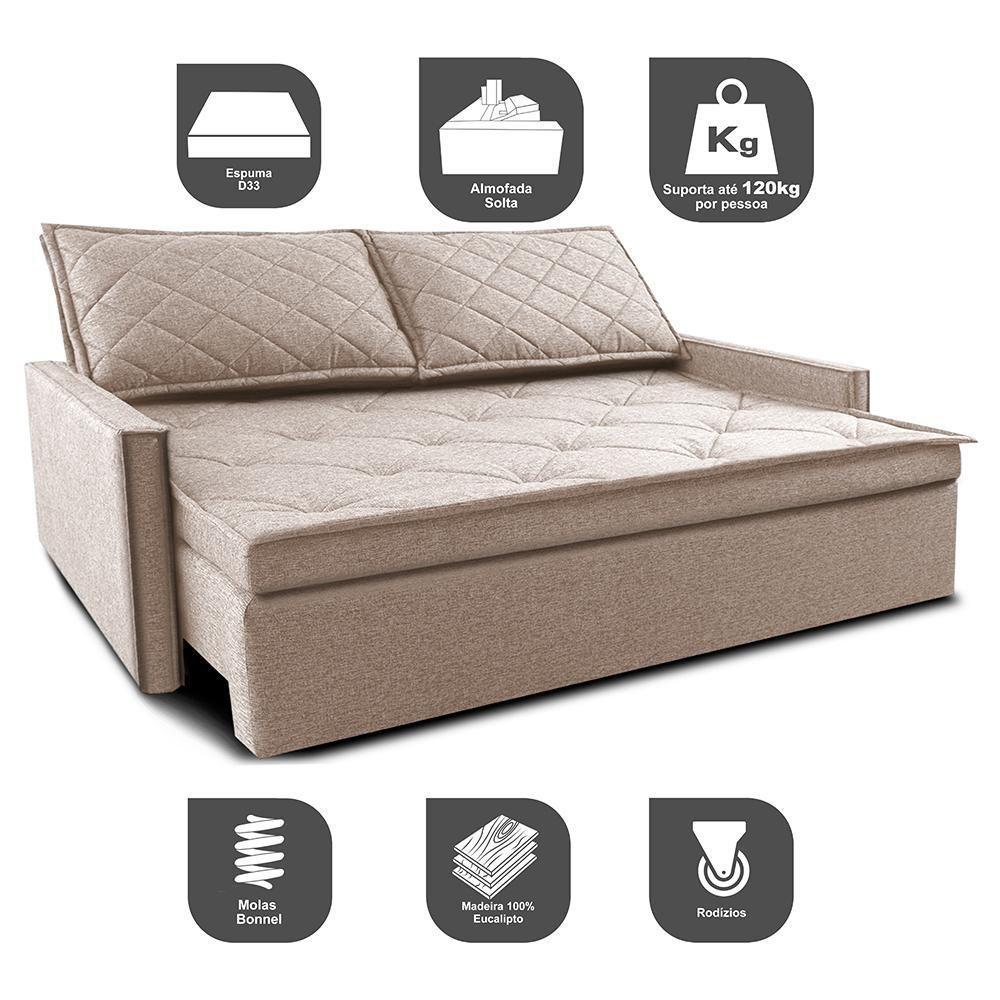 Sofá Sem Caixa Retrátil E Reclinável 1,85m Cama Inbox Loft Linho Bege Claro - 6